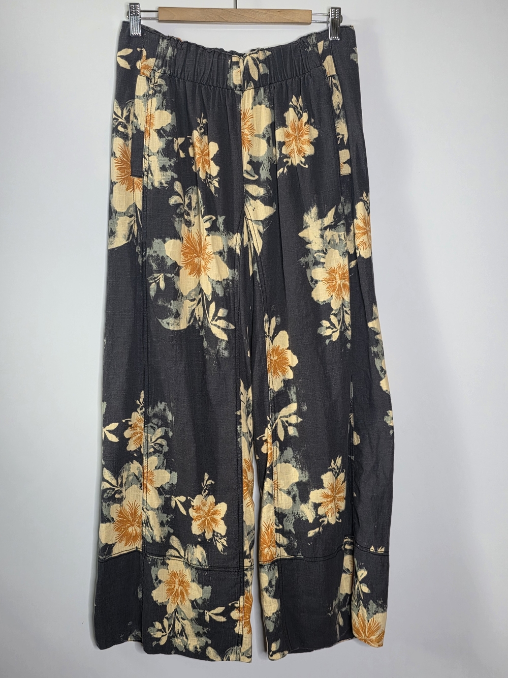 Free People Days End Floral Wide leg linen blend pants casual wide leg Size Sm